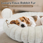Donut dog and cat bed with faux rabbit fur, soft anti-anxiety calming bed for small dogs and cats, 20 inch white