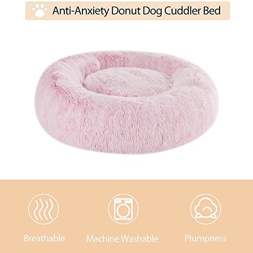 WNPETHOME faux fur self-warming donut cuddler dog bed, 20 x 20 x 8 inch, light pink