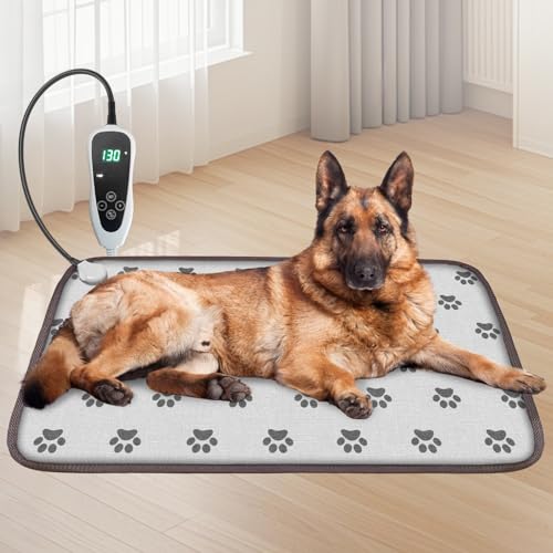 Large Waterproof Dog Heating Pad 34x21in with Smart Thermostat and Power Line Protection