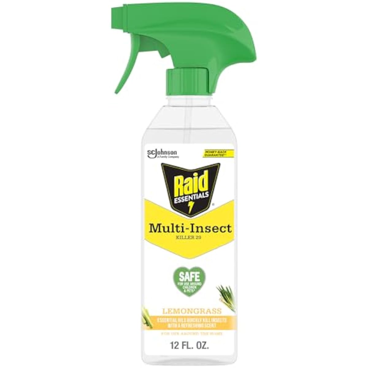 Raid Essentials Multi-Insect Killer Spray, Child and Pet Safe, for Indoor Use, Lemongrass Scent, 12 fl oz
