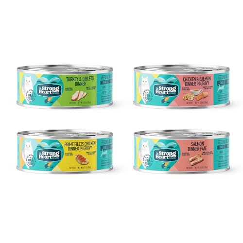 strong heart canned wet cat food dinner variety pack 32-count real chicken turkey salmon usa