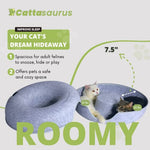 Light Gray Large Cattasaurus Peekaboo Cat Cave Donut for Multiple & Large Cats up to 30-45 lbs