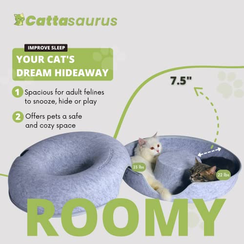 Light Gray Large Cattasaurus Peekaboo Cat Cave Donut for Multiple & Large Cats up to 30-45 lbs