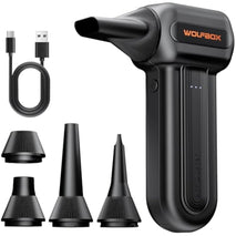 WOLFBOX MF60 Compressed Air Duster-110000RPM Super Power Electric Air Duster, 3-Speed Adjustable Rechargeable Cordless Air Blower with Fast Charging for PC Keyboard Cleaning, Car, Home, 5 Nozzle