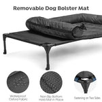 Veehoo cooling elevated dog bed with removable waterproof bolster cushion mat, large indoor outdoor pet cot for labrador rottweilers boxers, black, 42x30inches