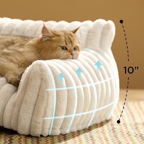 Bedsure ComfyFleece cute cat couch for indoor cats with removable washable cover and supportive pet sofa 24inch cream