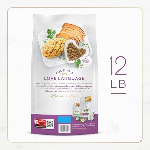 Purina Fancy Feast dry cat food with savory farm-raised chicken and turkey, 12 lb bag