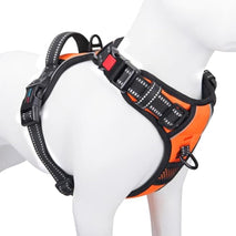 phoepet medium reflective dog harness with handle adjustable 2 metal rings orange