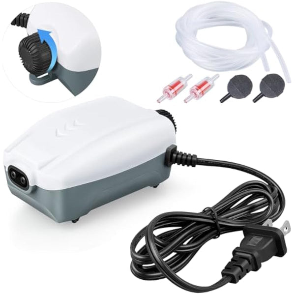 hitop whisper adjustable fish tank aerator with dual outlet for 20 to 100 gallon aquariums