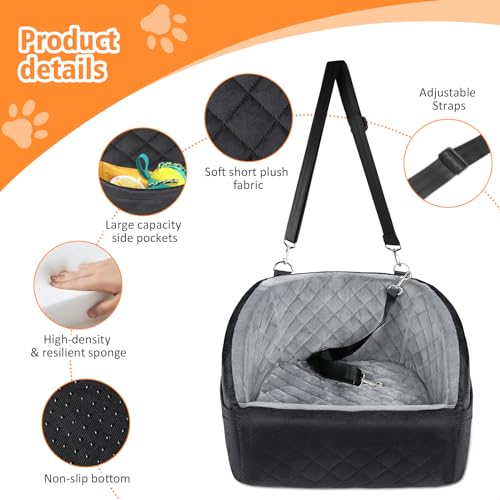 Dog car seat for small dogs, detachable and washable booster seat under 30lbs, black and grey color