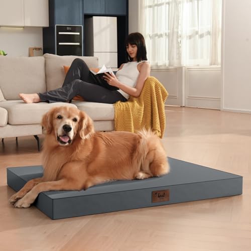 Grey Orthopedic Dog Bed for Large Dogs, Waterproof Oxford Fabric, 36x27 Inch, Egg Crate Foam, Machine Washable