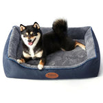 Orthopedic dog bed, medium size, durable egg crate foam, navy, washable cover, waterproof lining