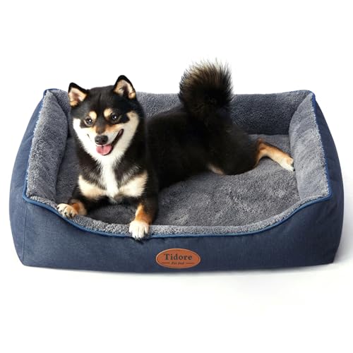 Orthopedic dog bed, medium size, durable egg crate foam, navy, washable cover, waterproof lining