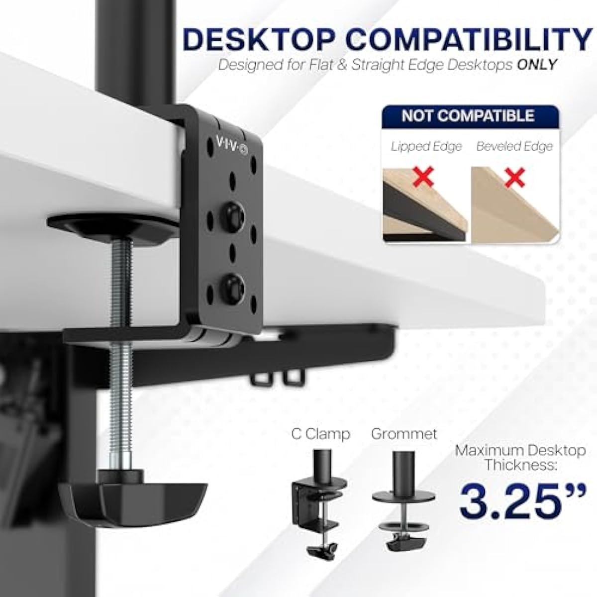 VIVO Dual Monitor Desk Mount, Holds 2 Computer Screens up to 30 inches and 22lbs Each, Heavy Duty Fully Adjustable Steel Stand with C-Clamp and Grommet, Black, STAND-V002
