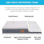 Sunheir Orthopedic Dog Bed for Large Dogs - Grey, Waterproof, Removable, Washable, Egg Foam, Anti-Slip, Deluxe Plush Pet Bed Mat
