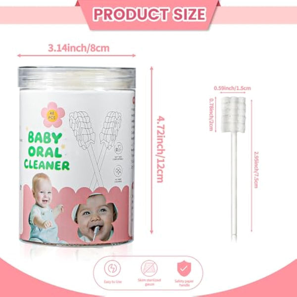 Baby VUXHUAR Tongue Cleaner, 48-Count, Soft Disposable Oral Care Gauze Swabs for 0-36 Months Newborns