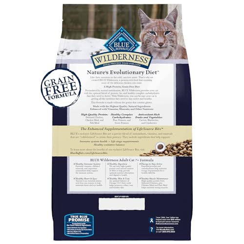 blue buffalo wilderness natural mature dry cat food 7+ years high-protein grain-free chicken 5-lb bag