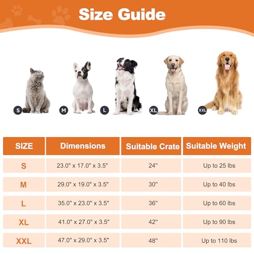 POCBLUE Deluxe Washable Dog Bed for Large Dogs, 35" x 23", Grey, Comfy Fluffy Kennel Pad for Dogs up to 60 lbs