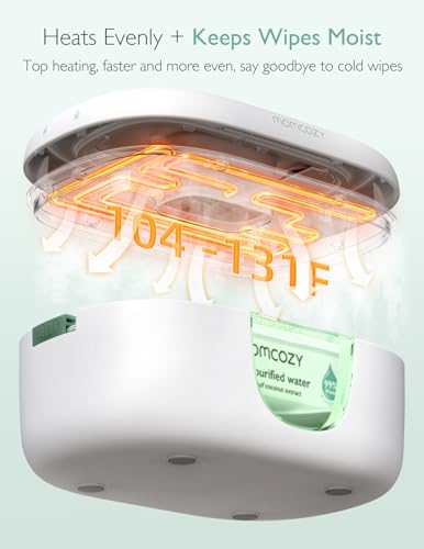 Momcozy baby wipe warmer with large capacity, spring design, fast heating, and night light