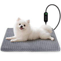 gray cat heating pad with adjustable temperature & timer for indoor cats, 18"x16", small