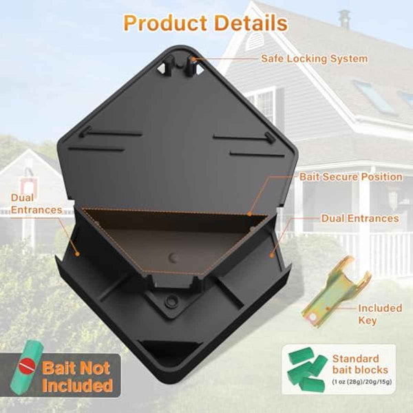 Anblak Mouse Station with Keys Black 6 Pack, Key Required Mouse Stations, Mice Stations, Keeps Children and Pets Safe Indoor & Outdoor