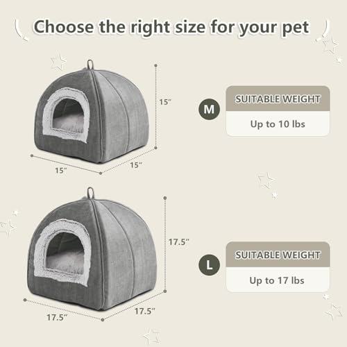 grey cat bed cave for indoor cats kittens and small pets foldable washable 15 inches