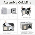 windracing extra wide cat house light grey foldable cat cave bed kitten condo 24.4x16.9x14.2 inches
