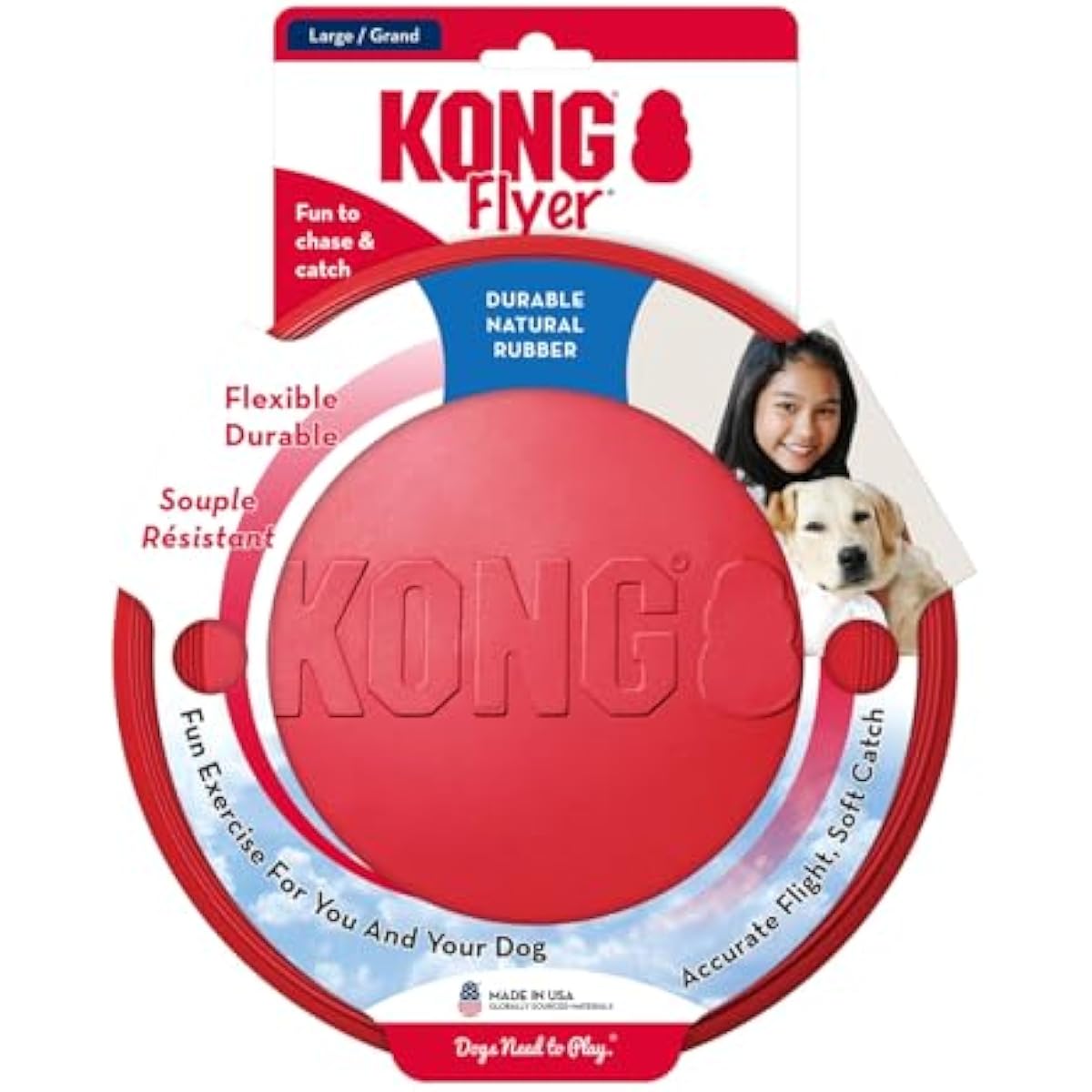 KONG Flyer - Durable Dog Toy for Outdoor Playtime - Natural Rubber Flying Disc, Dog Toy for Fetch - Safer Disc for Healthy Activity - for Medium/Large Dogs