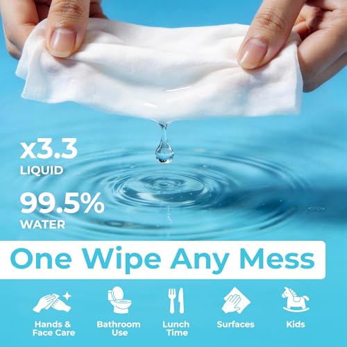 Compact Travel Flushable Wipes for Sensitive Skin - 99.5% Water and Aloe - 8 Pack 48 Wipes