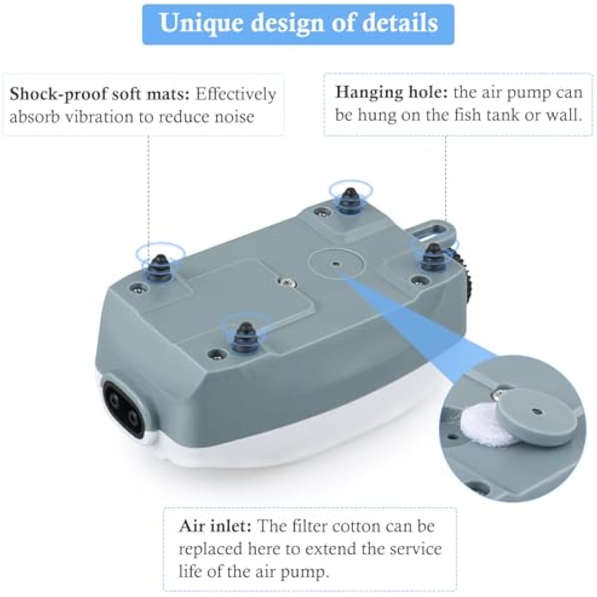 HITOP Dual Outlet Aquarium Electric Air Pump, Whisper Adjustable Fish Tank Aerator, Quiet Oxygen Pump with Accessories for 20 to 100 Gallon
