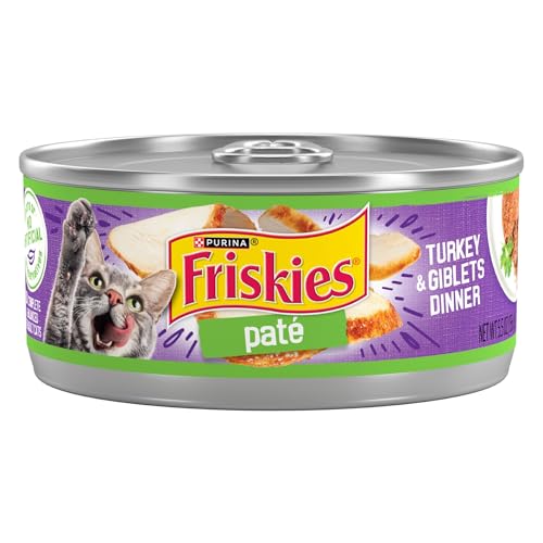 purina friskies wet cat food pate turkey and giblets dinner, 5.5 oz cans, pack of 24