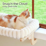 zakkart snugcloud cat window perch with 4-sided bolster natural wood and white bed medium