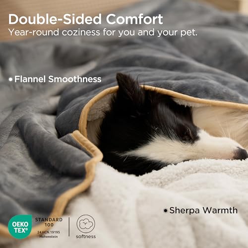 Bedsure sherpa fleece waterproof dog blankets for large dogs king size 108x86 grey