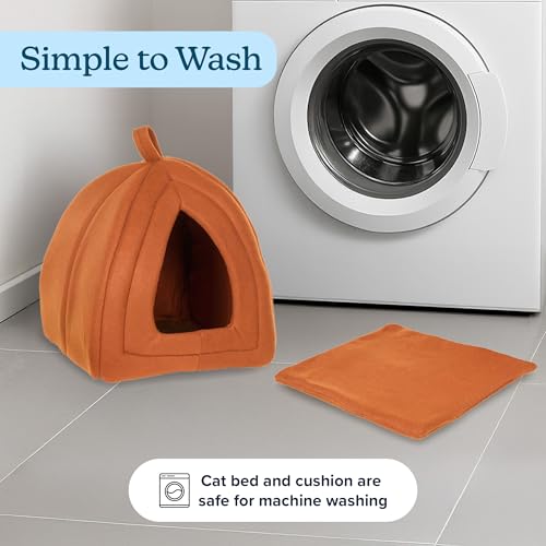 Petmaker Indoor Cat Bed with Removable Foam Cushion - Small Animal Tent for Kittens, Rabbits, Guinea Pigs, and More - Brown