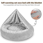 joejoy 23 inch small dog bed cat bed with hooded blanket, cozy cuddler luxury puppy pet bed