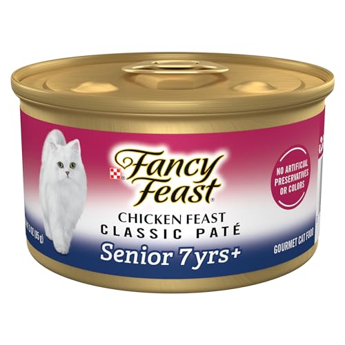 purina fancy feast wet senior cat food 7 years plus chicken feast pate, 3 oz cans, pack of 24
