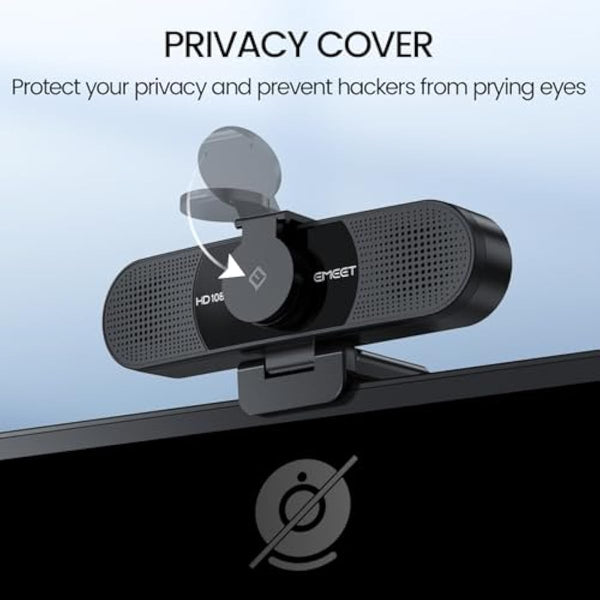 emeet c960 1080p webcam with 2 mics, 90° fov, usb type-a & a-to-c adapter, plug&play computer camera