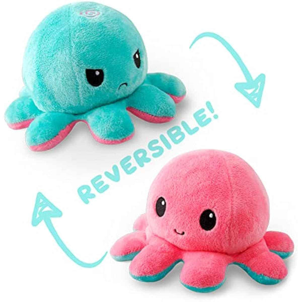 TeeTurtle reversible octopus plushie 4-inch pink + aqua two-sided flip plush toy with embroidered details