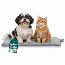 FurHaven ThermaNAP self-warming cat mat, small dog bed with machine washable plush faux fur, gray