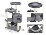 yunique cat tree with cat condo and big hammock, grey, 22.44x13.78x39.37 inches, faux fur and sisal posts
