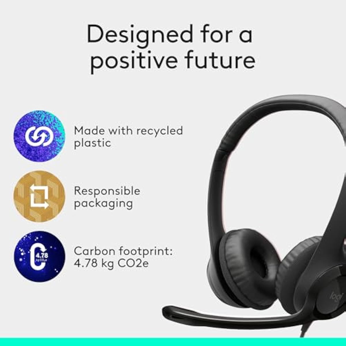 Logitech H390 Wired Headset for PC/Laptop, Stereo Headphones with Noise Cancelling Microphone, USB-A, in-Line Controls, Works with Chromebook - Black