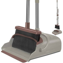 kelamayi Upgrade Broom and Dustpan Set, Self-Cleaning with Dustpan Teeth, Ideal for Dog Cat Pets Home Use, Super Long Handle Upright Stand Up Broom and Dustpan Set (Brown)