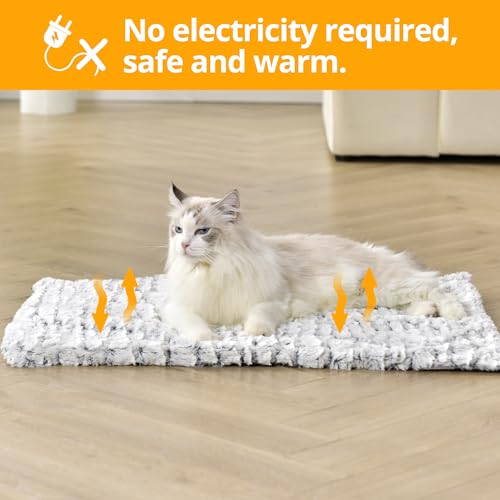 Self Warming Cat Bed, 24" x 18" Ultra Soft Cat Dog Pet Heating Pad for Indoor Outdoor, Non-Slip Heated Cat Mat Thermal Blanket