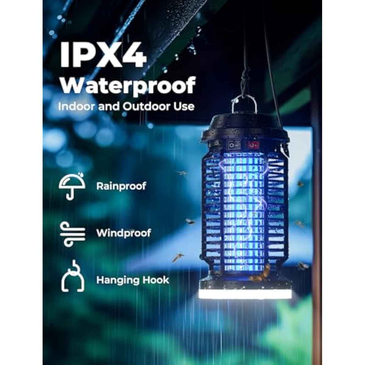YISSVIC Bug Zapper Outdoor Indoor Waterproof Electric Mosquito Lamp Fly Zapper Killer Effective 4200V Plug in for Home Patio Office Courtyard