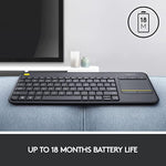 logitech k400 plus wireless touch tv keyboard with easy media control, htpc keyboard for pc-connected tv, android, windows