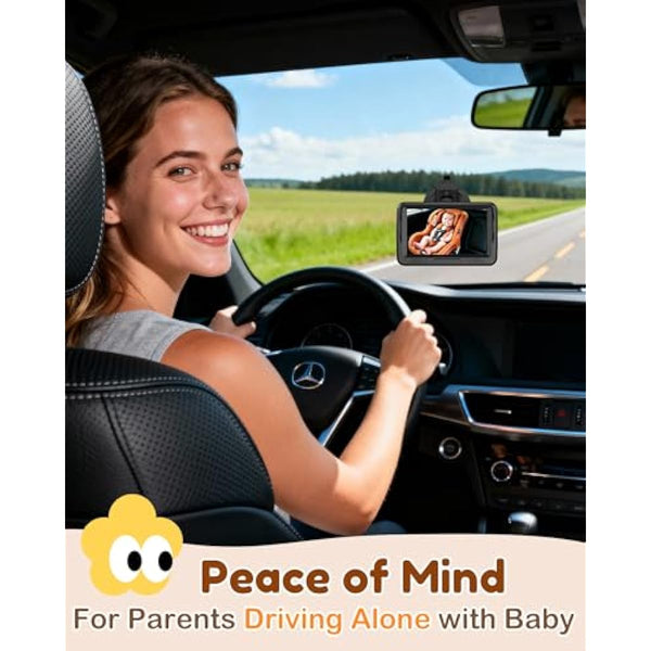 Rohent HD 1080P rear-facing baby car camera with 150° wide-angle lens, night vision, and adjustable display