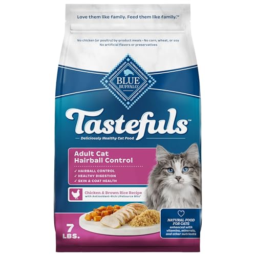 Blue Buffalo Tastefuls Adult Cat Food, Hairball Control, Chicken & Brown Rice Recipe, 7-lb Bag