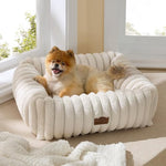 bedsure comfyfleece cute dog bed, small medium dogs, washable furry puppy bed with removable zipper cover, 25x21x7inches, cream
