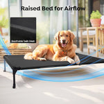 Veehoo cooling elevated dog bed with removable waterproof bolster cushion mat, large indoor outdoor pet cot for labrador rottweilers boxers, black, 42x30inches