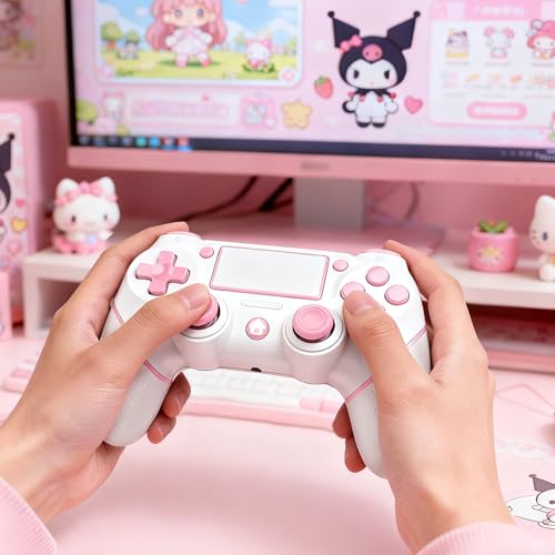 AceGamer 2 Pack wireless controller for PS4/Pro/Slim/PC with non-slip grip and USB-C cable (Pink and White)